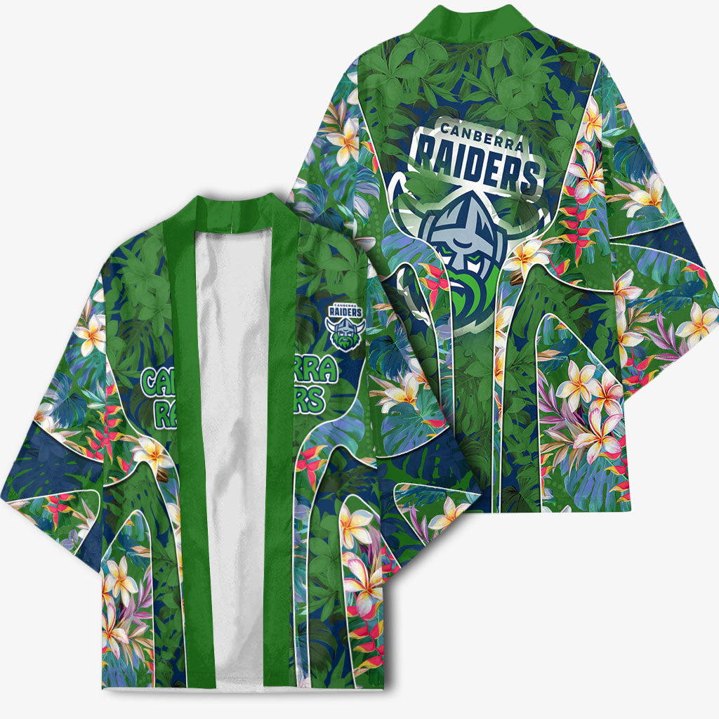 Canberra Raiders Kimono Tropical Hibiscus Floral Pattern With Green And Navy Accents
