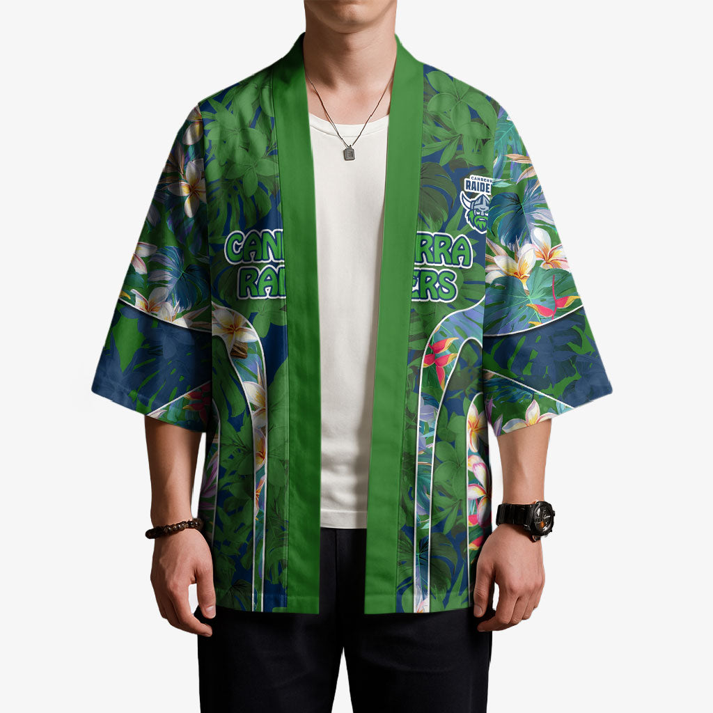 Canberra Raiders Kimono Tropical Hibiscus Floral Pattern With Green And Navy Accents