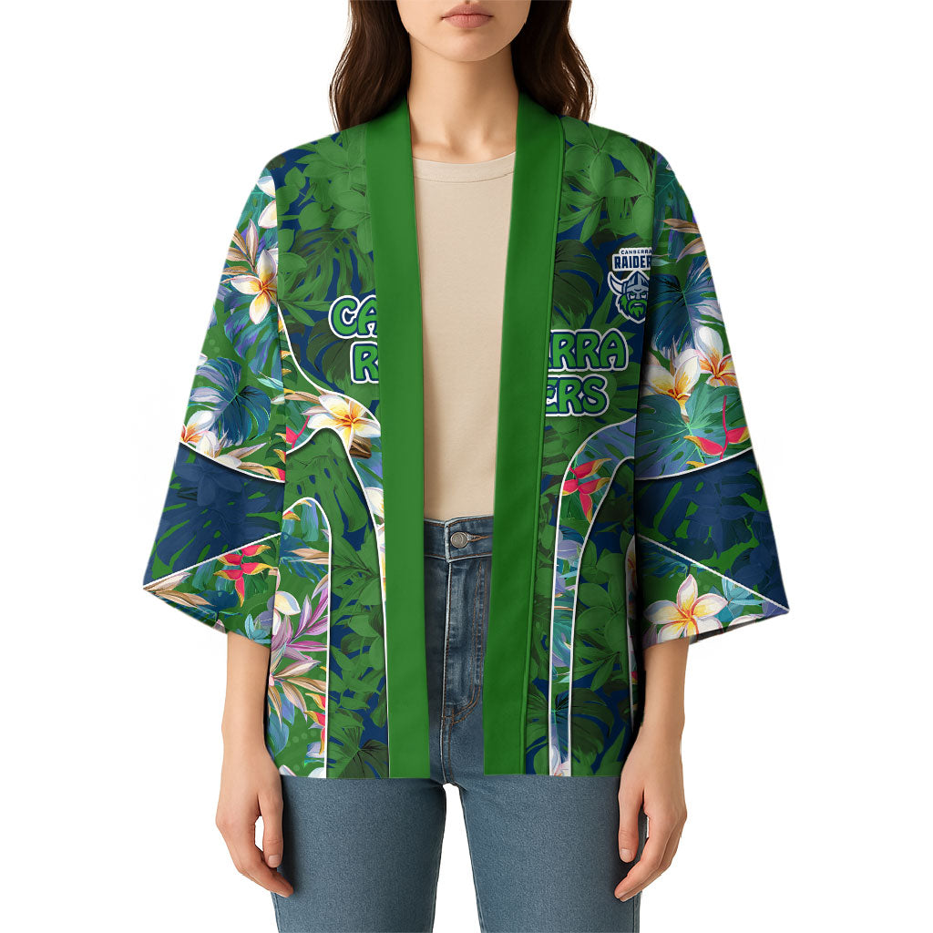 Canberra Raiders Kimono Tropical Hibiscus Floral Pattern With Green And Navy Accents