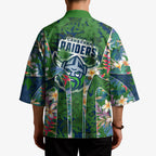 Canberra Raiders Kimono Tropical Hibiscus Floral Pattern With Green And Navy Accents