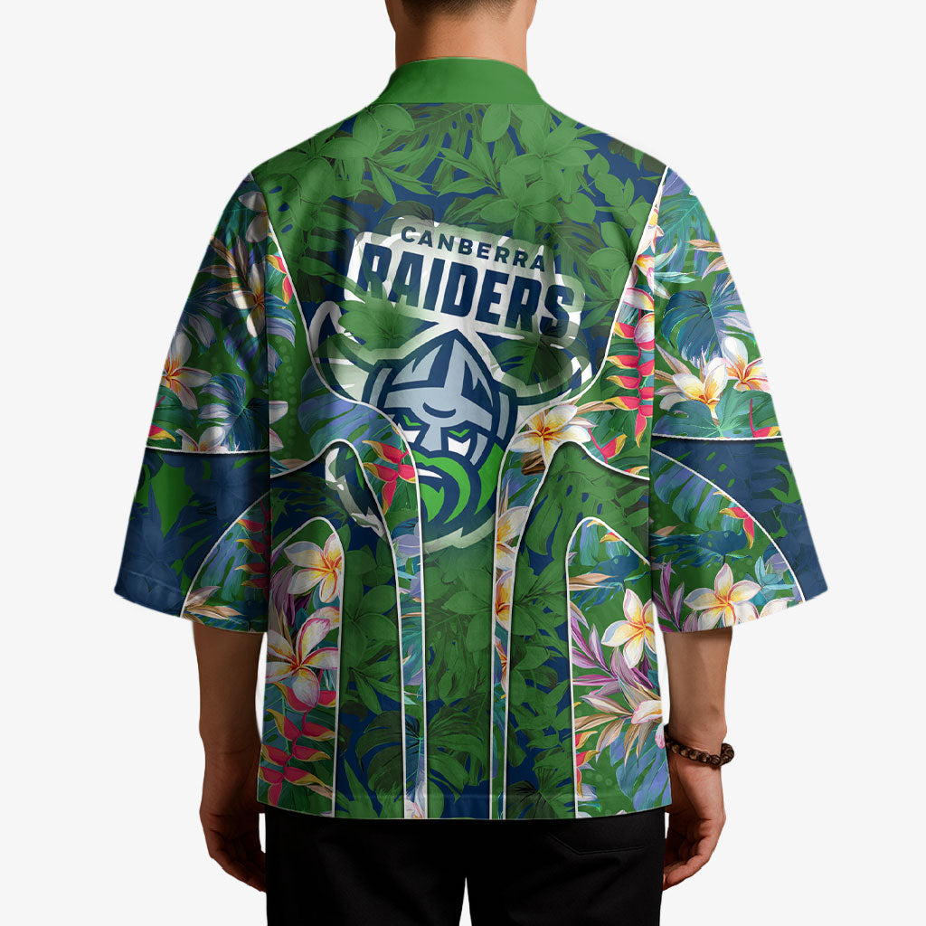 Canberra Raiders Kimono Tropical Hibiscus Floral Pattern With Green And Navy Accents