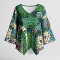Canberra Raiders Kimono Sleeve Blouse Tropical Hibiscus Floral Pattern With Green And Navy Accents