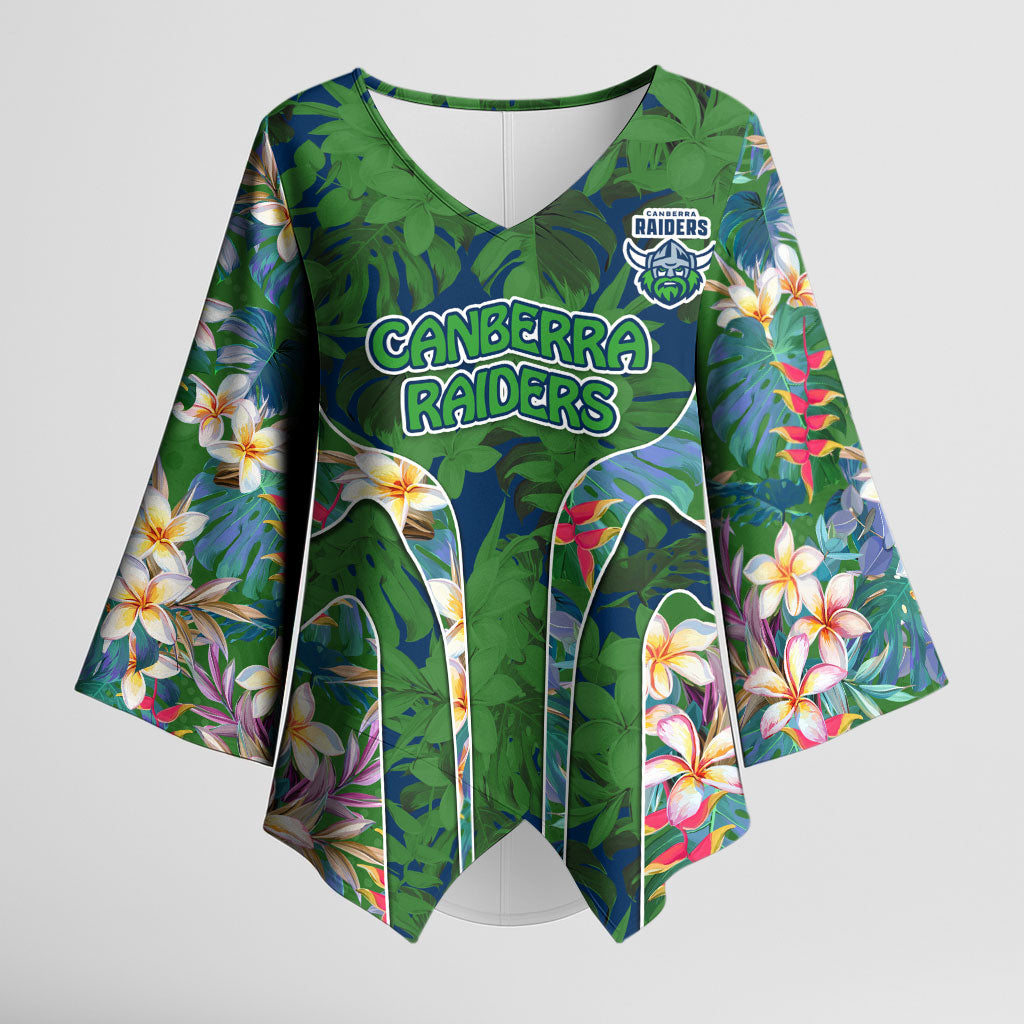 Canberra Raiders Kimono Sleeve Blouse Tropical Hibiscus Floral Pattern With Green And Navy Accents