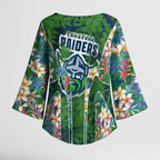 Canberra Raiders Kimono Sleeve Blouse Tropical Hibiscus Floral Pattern With Green And Navy Accents