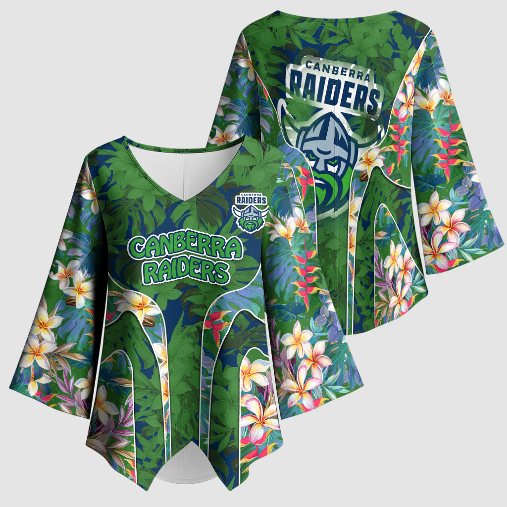 Canberra Raiders Kimono Sleeve Blouse Tropical Hibiscus Floral Pattern With Green And Navy Accents