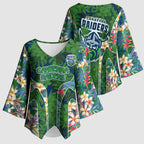 Canberra Raiders Kimono Sleeve Blouse Tropical Hibiscus Floral Pattern With Green And Navy Accents