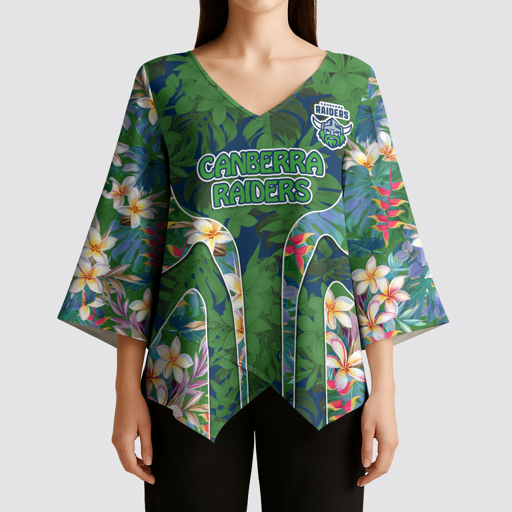 Canberra Raiders Kimono Sleeve Blouse Tropical Hibiscus Floral Pattern With Green And Navy Accents