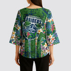Canberra Raiders Kimono Sleeve Blouse Tropical Hibiscus Floral Pattern With Green And Navy Accents
