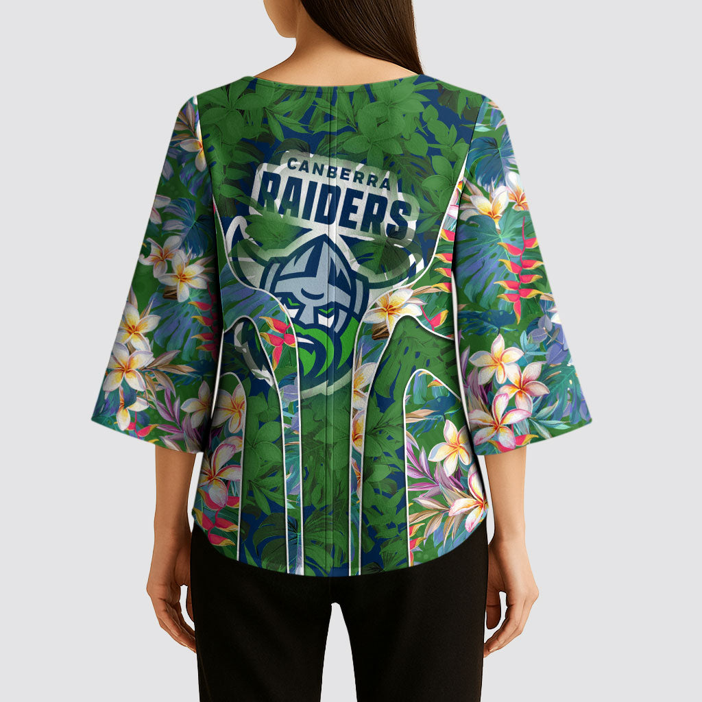 Canberra Raiders Kimono Sleeve Blouse Tropical Hibiscus Floral Pattern With Green And Navy Accents