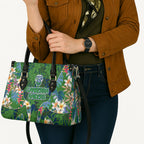 Canberra Raiders Leather Bag Tropical Hibiscus Floral Pattern With Green And Navy Accents