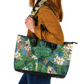 Canberra Raiders Leather Tote Bag Tropical Hibiscus Floral Pattern With Green And Navy Accents