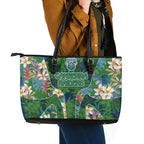 Canberra Raiders Leather Tote Bag Tropical Hibiscus Floral Pattern With Green And Navy Accents