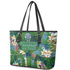 Canberra Raiders Leather Tote Bag Tropical Hibiscus Floral Pattern With Green And Navy Accents
