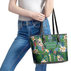 Canberra Raiders Leather Tote Bag Tropical Hibiscus Floral Pattern With Green And Navy Accents