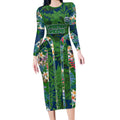 Canberra Raiders Long Sleeve Bodycon Dress Tropical Hibiscus Floral Pattern With Green And Navy Accents