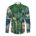 Canberra Raiders Long Sleeve Button Shirt Tropical Hibiscus Floral Pattern With Green And Navy Accents