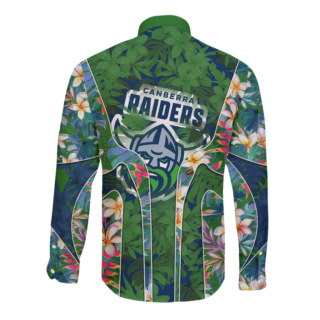 Canberra Raiders Long Sleeve Button Shirt Tropical Hibiscus Floral Pattern With Green And Navy Accents