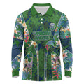 Canberra Raiders Long Sleeve Polo Shirt Tropical Hibiscus Floral Pattern With Green And Navy Accents