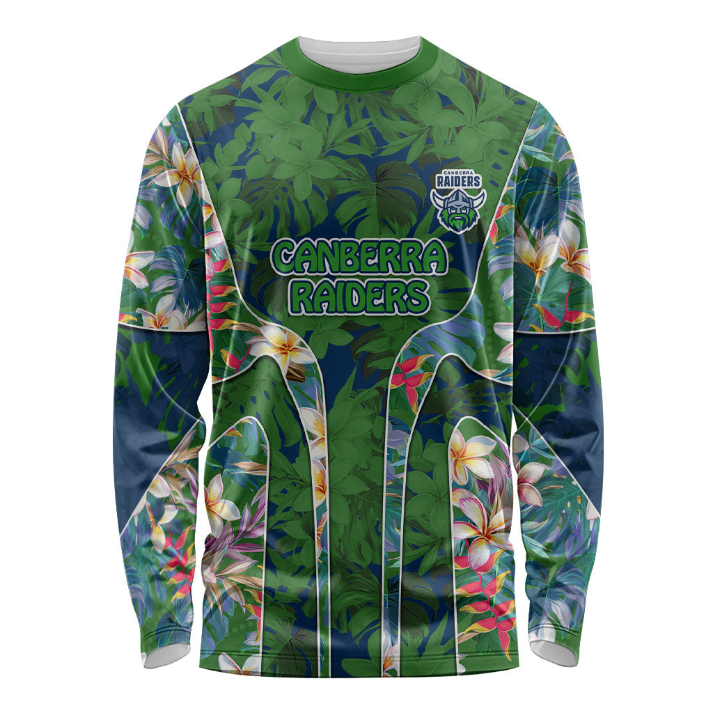 Canberra Raiders Long Sleeve Shirt Tropical Hibiscus Floral Pattern With Green And Navy Accents