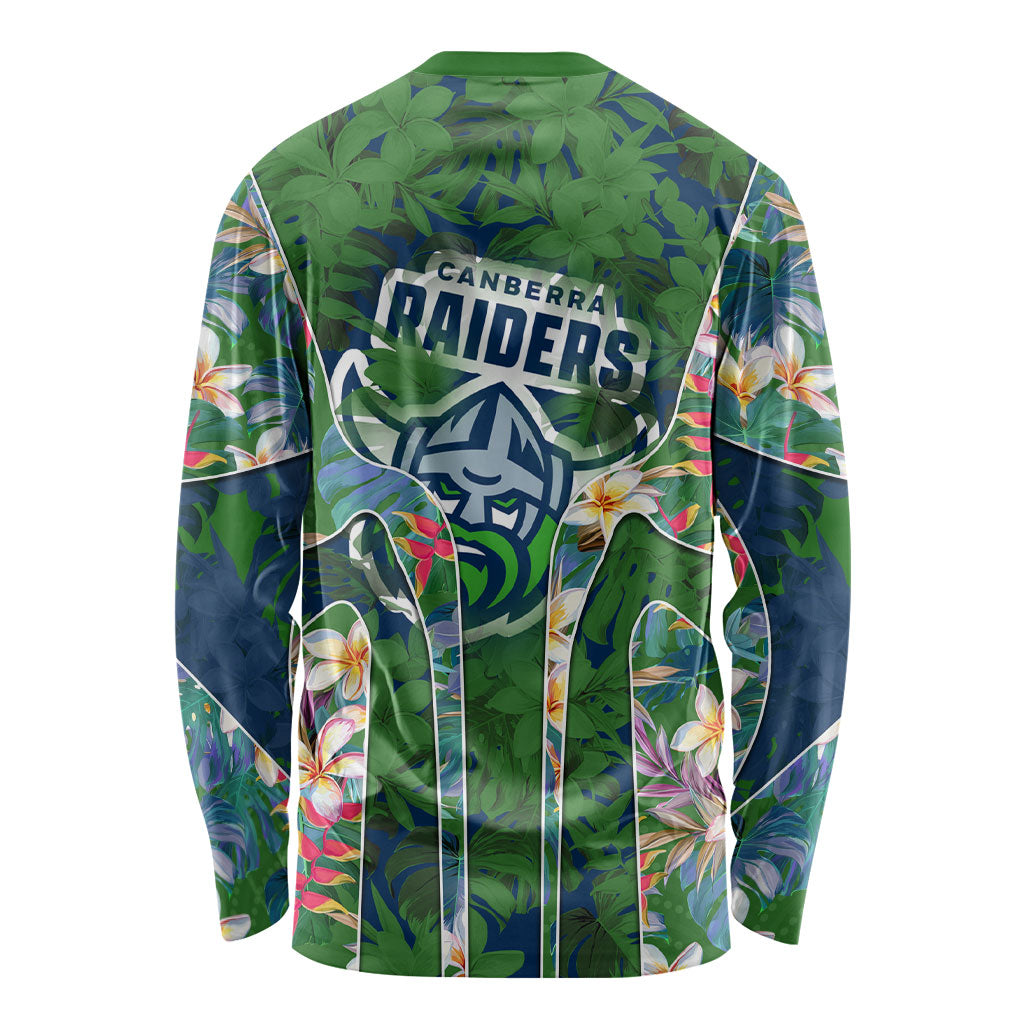 Canberra Raiders Long Sleeve Shirt Tropical Hibiscus Floral Pattern With Green And Navy Accents
