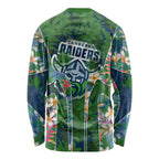 Canberra Raiders Long Sleeve Shirt Tropical Hibiscus Floral Pattern With Green And Navy Accents