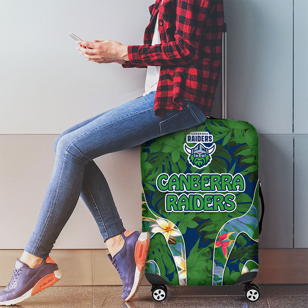 Canberra Raiders Luggage Cover Tropical Hibiscus Floral Pattern With Green And Navy Accents