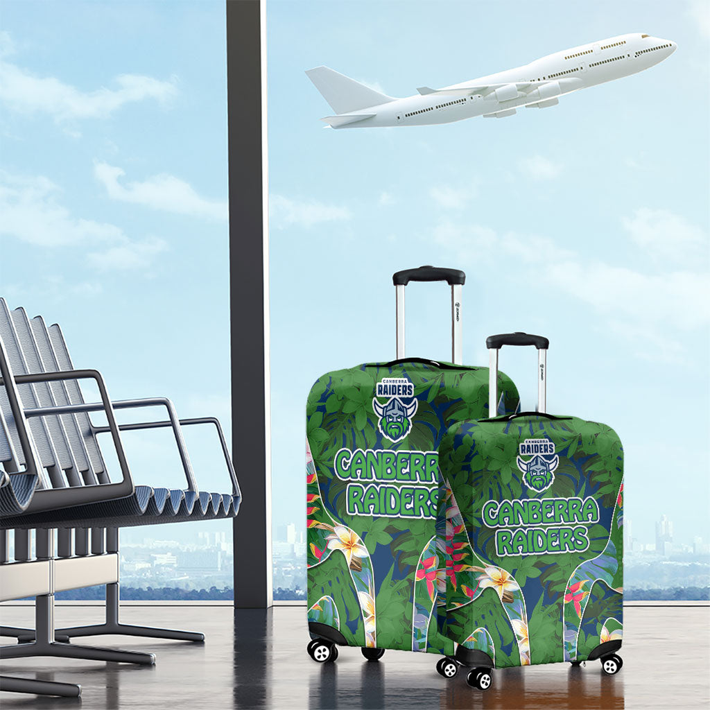 Canberra Raiders Luggage Cover Tropical Hibiscus Floral Pattern With Green And Navy Accents
