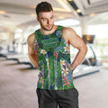 Canberra Raiders Men Tank Top Tropical Hibiscus Floral Pattern With Green And Navy Accents