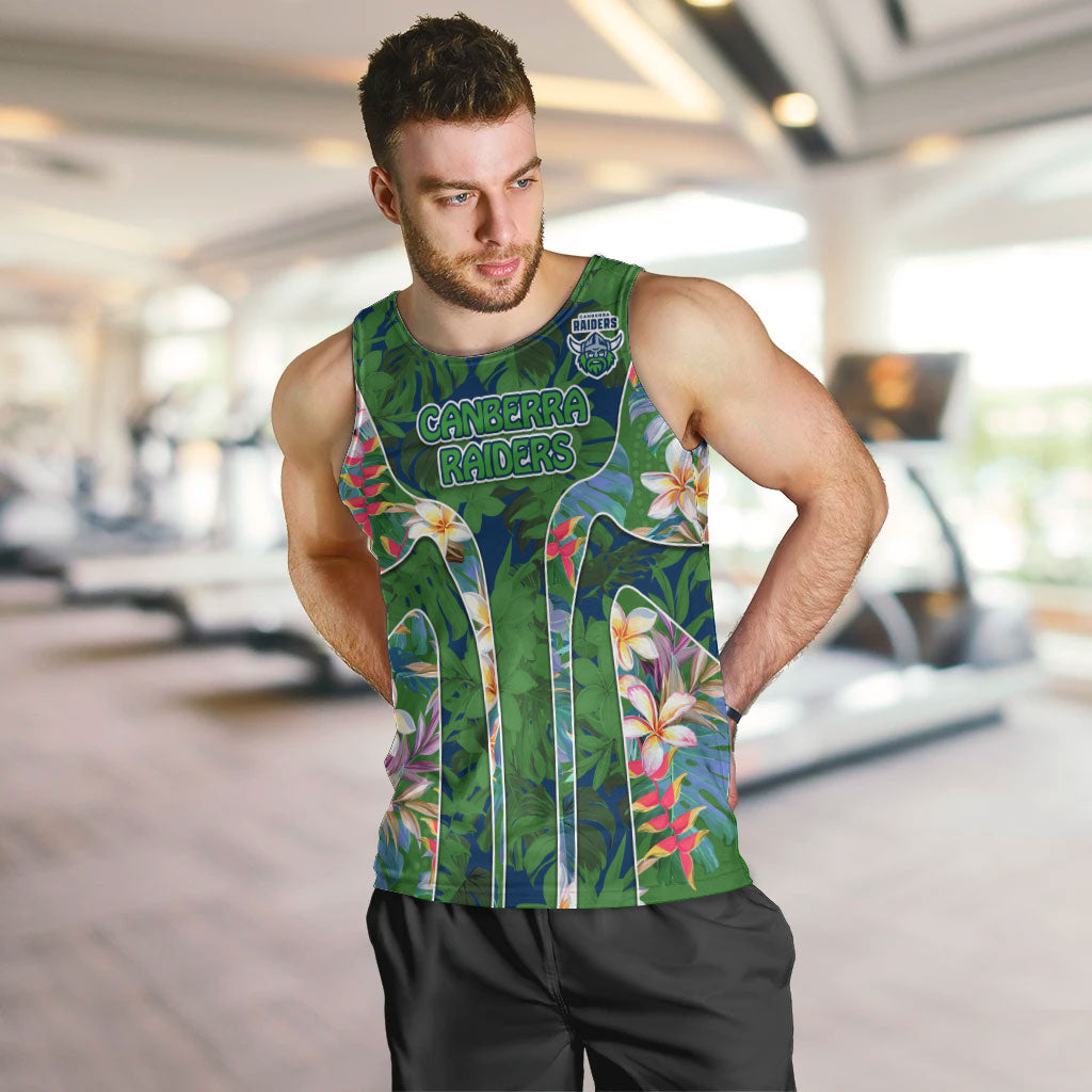 Canberra Raiders Men Tank Top Tropical Hibiscus Floral Pattern With Green And Navy Accents