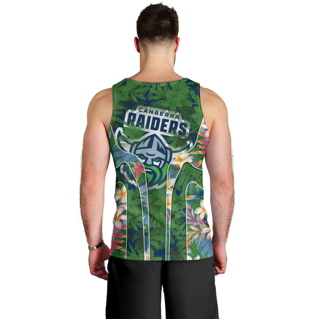 Canberra Raiders Men Tank Top Tropical Hibiscus Floral Pattern With Green And Navy Accents