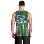 Canberra Raiders Men Tank Top Tropical Hibiscus Floral Pattern With Green And Navy Accents