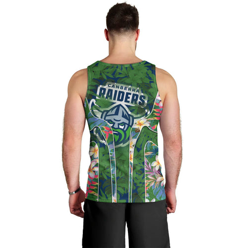 Canberra Raiders Men Tank Top Tropical Hibiscus Floral Pattern With Green And Navy Accents
