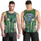 Canberra Raiders Men Tank Top Tropical Hibiscus Floral Pattern With Green And Navy Accents