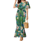 Canberra Raiders Mermaid Dress Tropical Hibiscus Floral Pattern With Green And Navy Accents