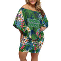 Canberra Raiders Off Shoulder Short Dress Tropical Hibiscus Floral Pattern With Green And Navy Accents