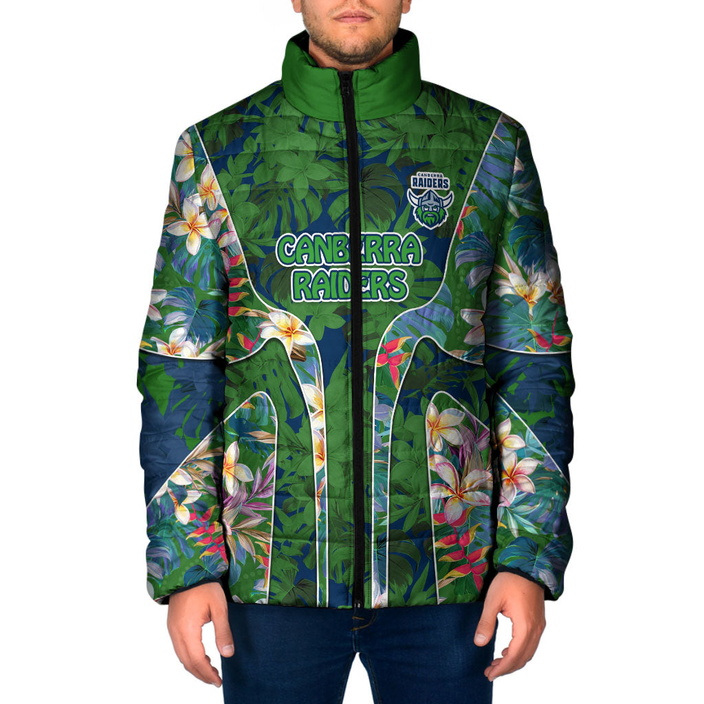 Canberra Raiders Padded Jacket Tropical Hibiscus Floral Pattern With Green And Navy Accents