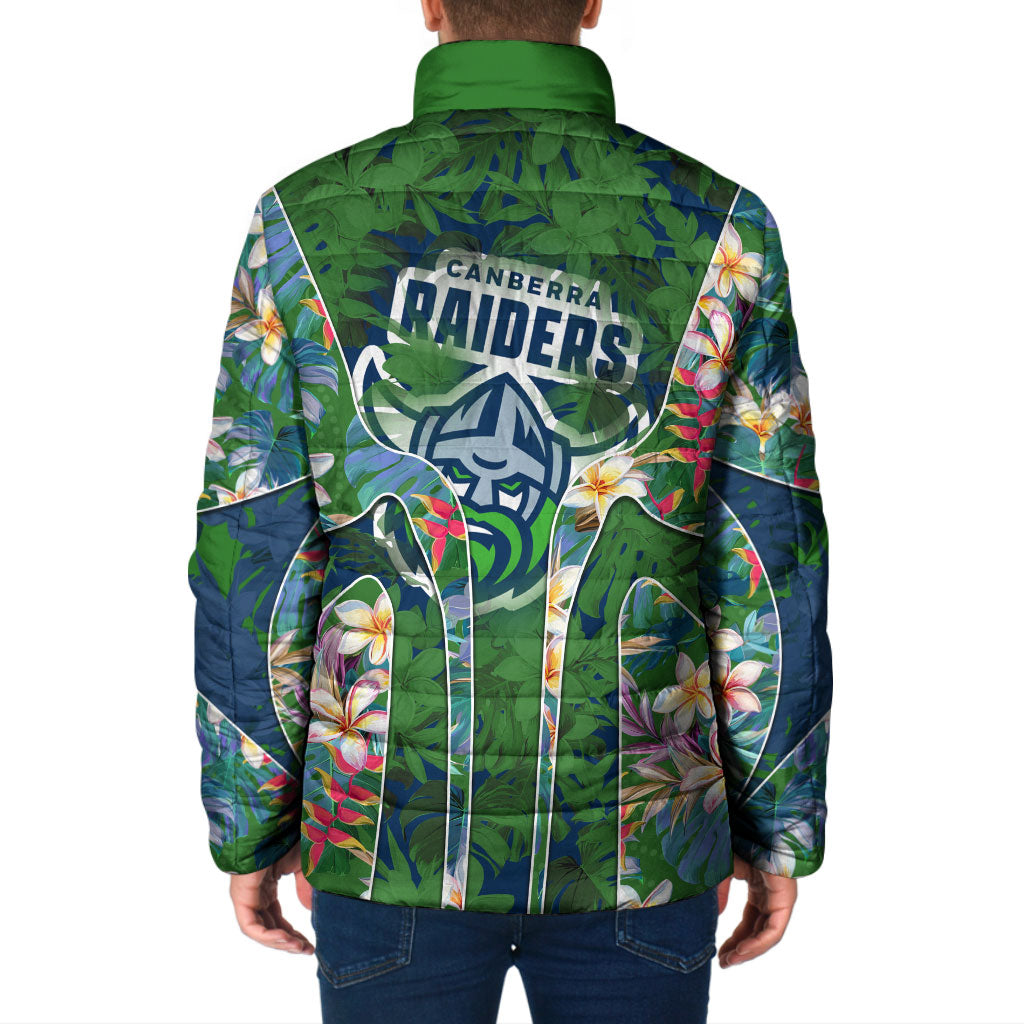 Canberra Raiders Padded Jacket Tropical Hibiscus Floral Pattern With Green And Navy Accents