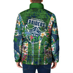 Canberra Raiders Padded Jacket Tropical Hibiscus Floral Pattern With Green And Navy Accents