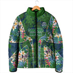 Canberra Raiders Padded Jacket Tropical Hibiscus Floral Pattern With Green And Navy Accents