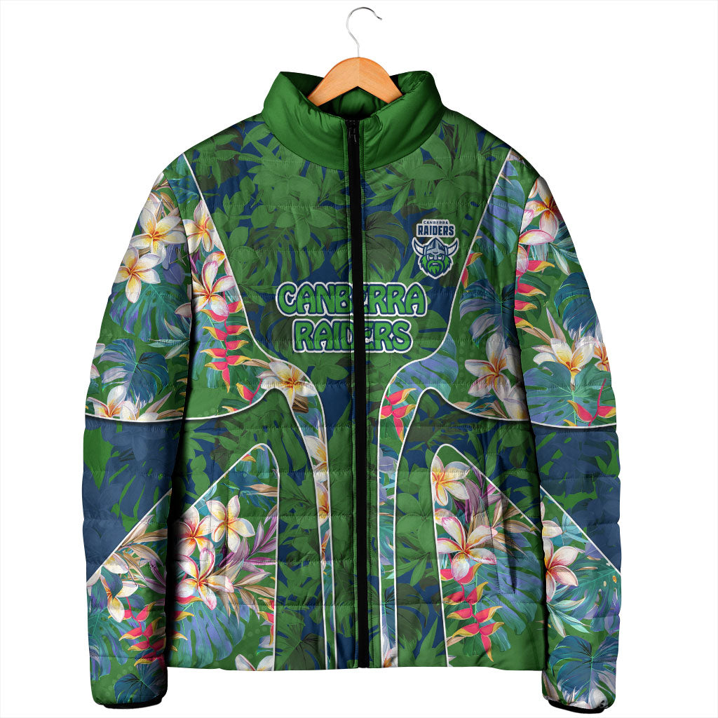Canberra Raiders Padded Jacket Tropical Hibiscus Floral Pattern With Green And Navy Accents