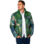 Canberra Raiders Padded Jacket Tropical Hibiscus Floral Pattern With Green And Navy Accents
