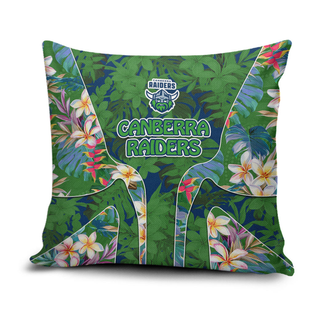 Canberra Raiders Pillow Cover Tropical Hibiscus Floral Pattern With Green And Navy Accents