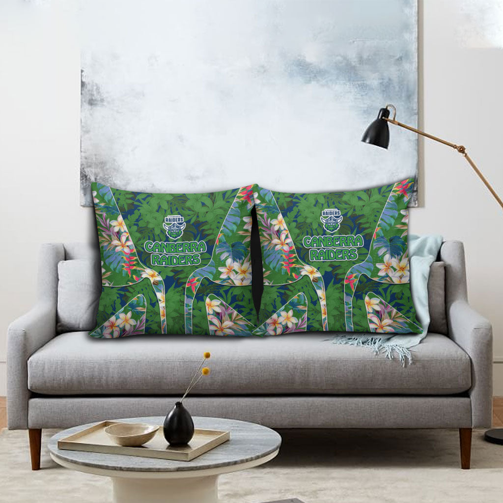 Canberra Raiders Pillow Cover Tropical Hibiscus Floral Pattern With Green And Navy Accents
