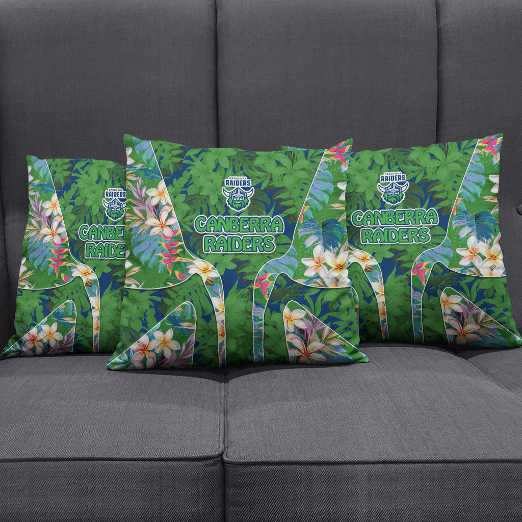 Canberra Raiders Pillow Cover Tropical Hibiscus Floral Pattern With Green And Navy Accents