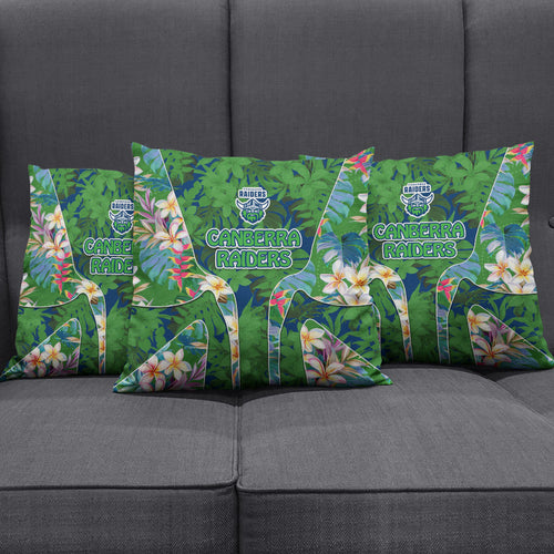 Canberra Raiders Pillow Cover Tropical Hibiscus Floral Pattern With Green And Navy Accents