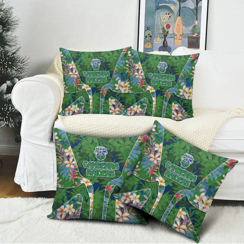 Canberra Raiders Pillow Cover Tropical Hibiscus Floral Pattern With Green And Navy Accents