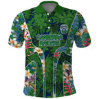 Canberra Raiders Polo Shirt Tropical Hibiscus Floral Pattern With Green And Navy Accents