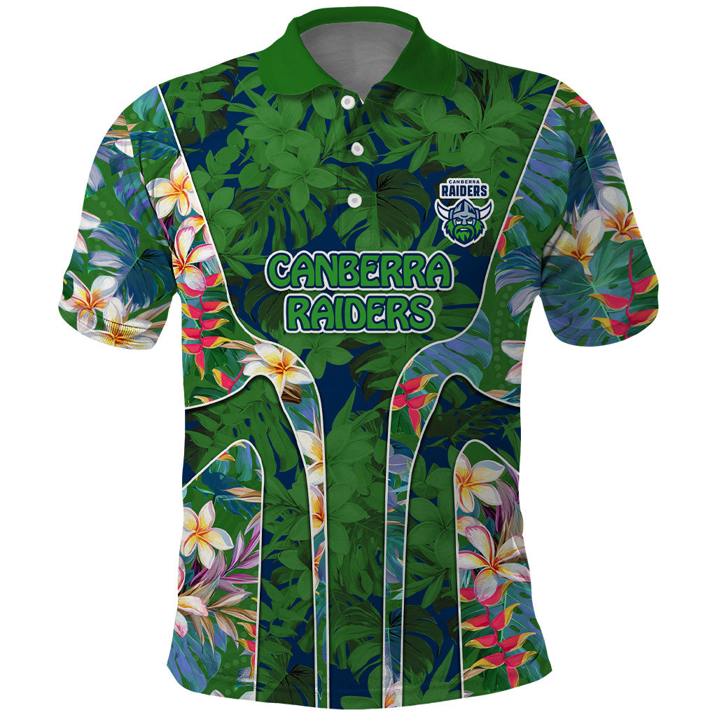 Canberra Raiders Polo Shirt Tropical Hibiscus Floral Pattern With Green And Navy Accents