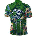 Canberra Raiders Polo Shirt Tropical Hibiscus Floral Pattern With Green And Navy Accents