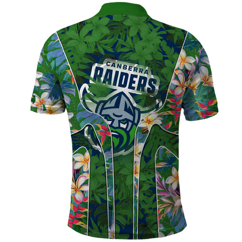Canberra Raiders Polo Shirt Tropical Hibiscus Floral Pattern With Green And Navy Accents